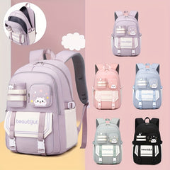 Large Capacity Student School Bag Solid Color Backpack Class Primary Schoolbag