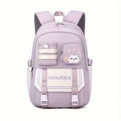 Large Capacity Student School Bag Solid Color Backpack Class Primary Schoolbag