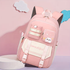 Large Capacity Student School Bag Solid Color Backpack Class Primary Schoolbag