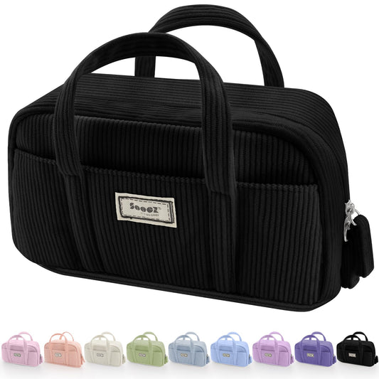 Extra Big Pencil Bag with 5 Compartments, Pen Bag Wide Opening, Soft Corduroy Pencil Pouch Organizer with Zipper