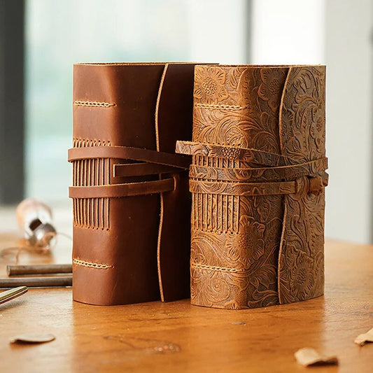 Leather Journal Notebook With Retro Chinese Style Blank Paper