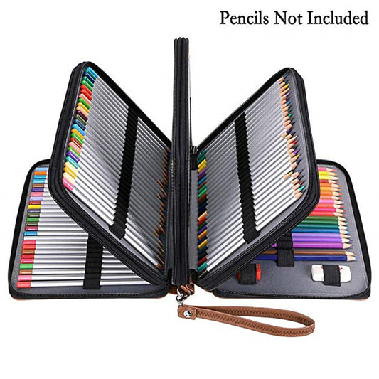 Multifunction 200 Slot Portable Colored Pencil Case Waterproof Leather Pencil Bag
