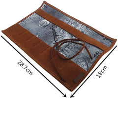 Multifunction Roll Pencil Bag Vintage Leather Pen Bag Box