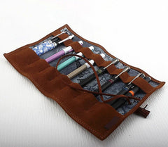 Multifunction Roll Pencil Bag Vintage Leather Pen Bag Box