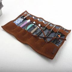Multifunction Roll Pencil Bag Vintage Leather Pen Bag Box
