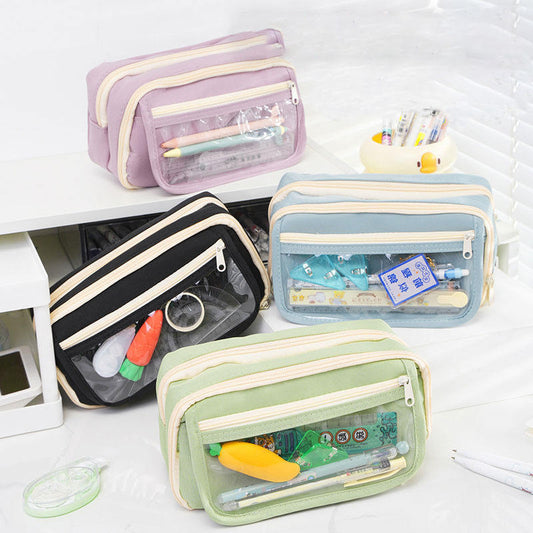 New Transparent Student Stationery Bag Nine-layer Panda Pen Bag Zip