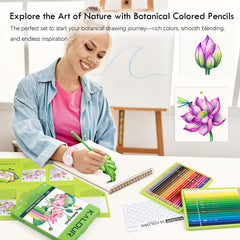 36Pcs Set Premium Botanical Colored Pencil With Vibrant Colors in Paper Box