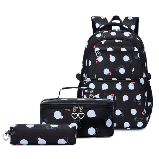 3pcs/set Backpack Primary and Secondary School Girls Printed Large Capacity Backpack School Bag with Lunch Bags and Pencil Case