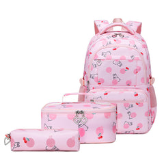 3pcs/set Backpack Primary and Secondary School Girls Printed Large Capacity Backpack School Bag with Lunch Bags and Pencil Case