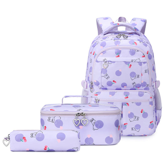 3pcs/set Backpack Primary and Secondary School Girls Printed Large Capacity Backpack School Bag with Lunch Bags and Pencil Case