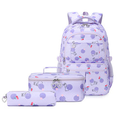 3pcs/set Backpack Primary and Secondary School Girls Printed Large Capacity Backpack School Bag with Lunch Bags and Pencil Case