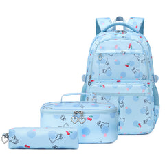 3pcs/set Backpack Primary and Secondary School Girls Printed Large Capacity Backpack School Bag with Lunch Bags and Pencil Case