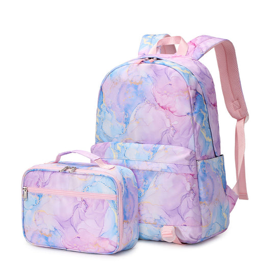 Print Backpack 2pcs Set Waterproof Girls Kid School Backpack With Lunch Bag Set