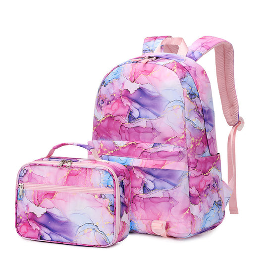 Print Backpack 2pcs Set Waterproof Girls Kid School Backpack With Lunch Bag Set
