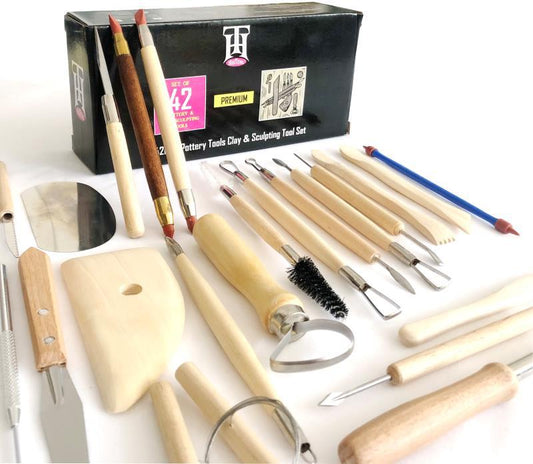 42pcs Wooden Clay Tool Set Ceramic Clay Sculpture Polymer Tool Set DIY Craft Sculpting Clay Pottery Modeling Carving Kit