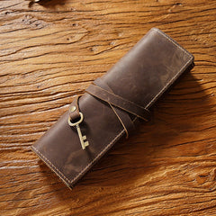 Retro First Layer Cowhide Pen Curtain Multi-functional Leather Pen Bag Pencil Cases