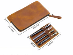 Cowhide Zipper Pen Storage Pen Bag Vintage Multi Slot Pen Case
