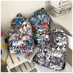 Junior High School Students Schoolbag Large Capacity Personalized Graffiti Casual Backpack With Pendant