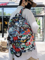 Junior High School Students Schoolbag Large Capacity Personalized Graffiti Casual Backpack With Pendant