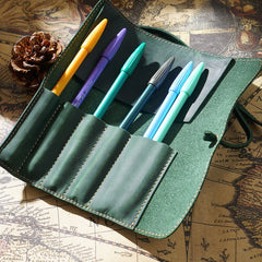 Vintage Cow Leather Pencil Case Roll Retro Pencil Bag - honeylives