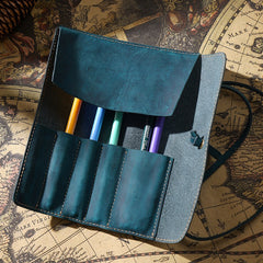Vintage Cow Leather Pencil Case Roll Retro Pencil Bag - honeylives