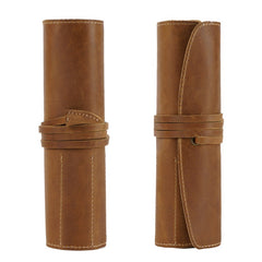 Vintage Cow Leather Pencil Case Roll Retro Pencil Bag - honeylives