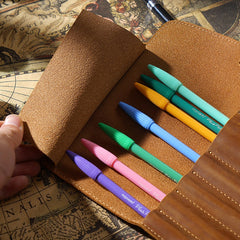 Vintage Cow Leather Pencil Case Roll Retro Pencil Bag - honeylives