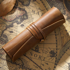 Vintage Cow Leather Pencil Case Roll Retro Pencil Bag - honeylives