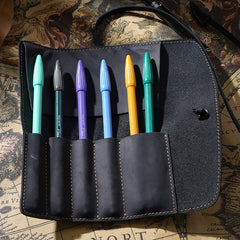 Vintage Cow Leather Pencil Case Roll Retro Pencil Bag - honeylives