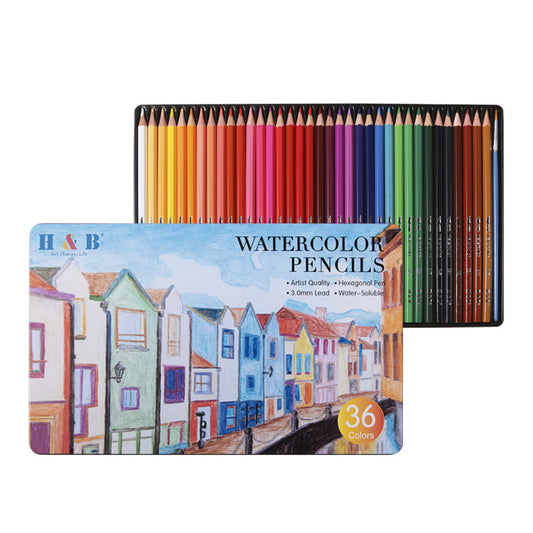Water-soluble Colored Pencil Set With Iron Box Professional Art Supplies