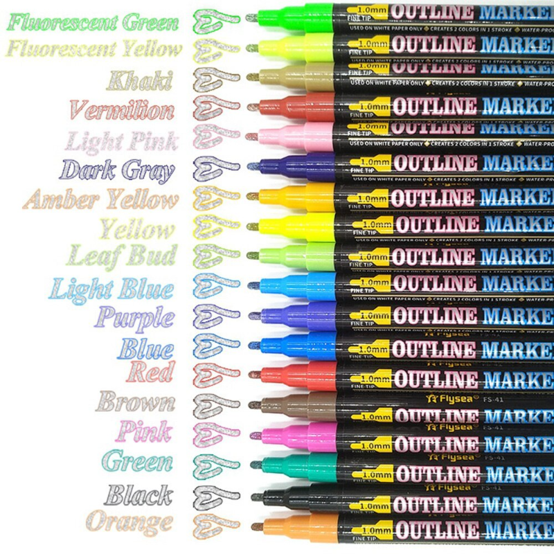 12/18colors Double Line Metallic Marker Pen DIY Album Scrapbooking Painting Sliver Glitter Outline Art Markers