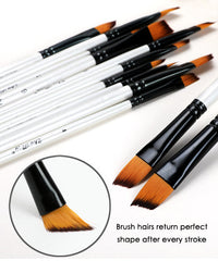 12 Pcs Angular Flat Paint Brush Set