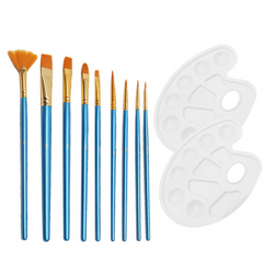 12 Pcs DIY Painting Tools With 2PCS Paint Tray Palettes 10PCS Brush Paint Palettes