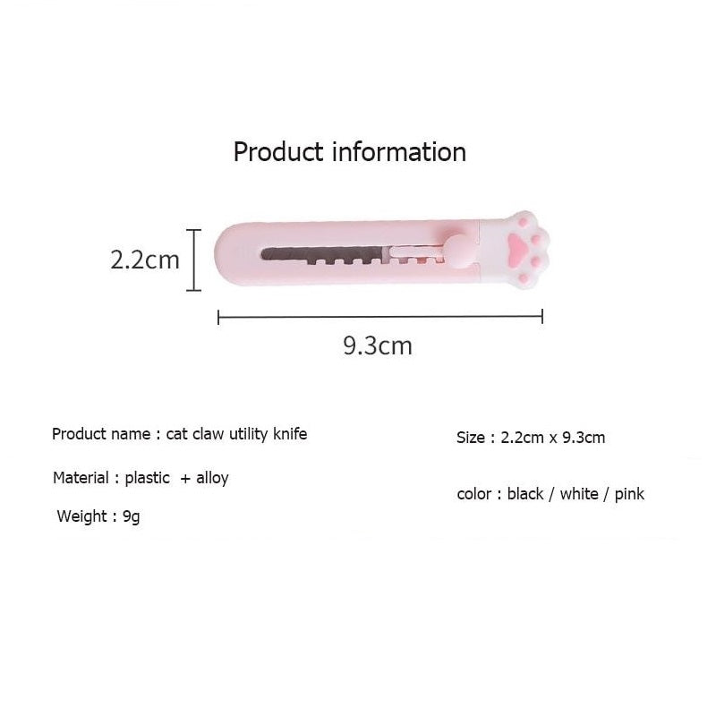 Cute Cat Claw Mini Portable Utility Knife Paper Cutter Cutting Paper Razor Blade Office Stationery Material Cutter Letter Envelope Opener Mail Knife School Office Supplies