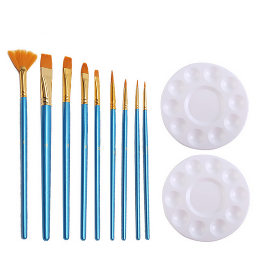 12 Pcs DIY Painting Tools With 2PCS Paint Tray Palettes 10PCS Brush Paint Palettes