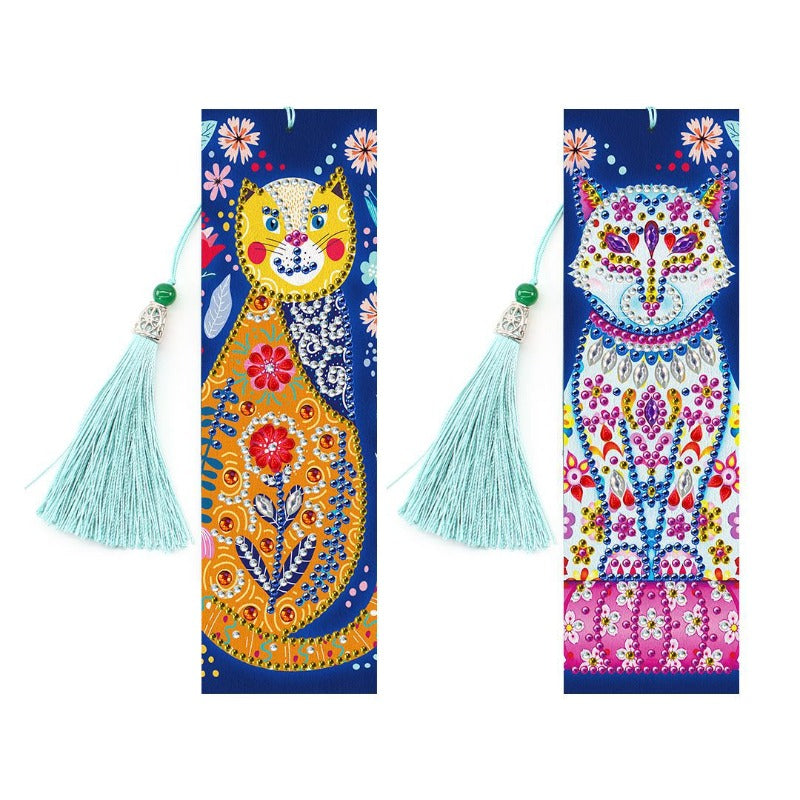 DIY Diamond Painting Bookmarks 2Pcs Diamond Embroidery Mosaic Cross Stitch Kit Butterfly Peacock Leather Tassel Book Marks Gift