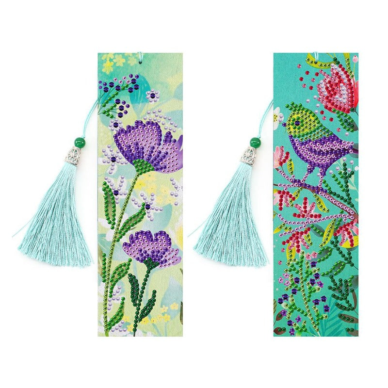 DIY Diamond Painting Bookmarks 2Pcs Diamond Embroidery Mosaic Cross Stitch Kit Butterfly Peacock Leather Tassel Book Marks Gift