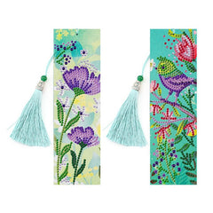 DIY Diamond Painting Bookmarks 2Pcs Diamond Embroidery Mosaic Cross Stitch Kit Butterfly Peacock Leather Tassel Book Marks Gift