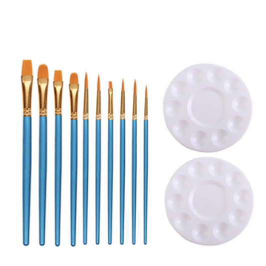 12 Pcs DIY Painting Tools With 2PCS Paint Tray Palettes 10PCS Brush Paint Palettes