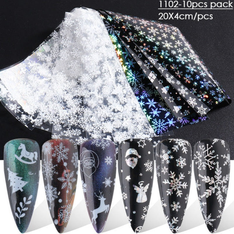 10 sheet Christmas Nail Transfer Foils Snowfake Decorations Nail Art Polish Wraps Decals DIY Nail Beauty Stickers Accessories