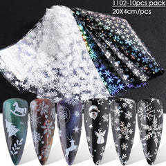 10 sheet Christmas Nail Transfer Foils Snowfake Decorations Nail Art Polish Wraps Decals DIY Nail Beauty Stickers Accessories