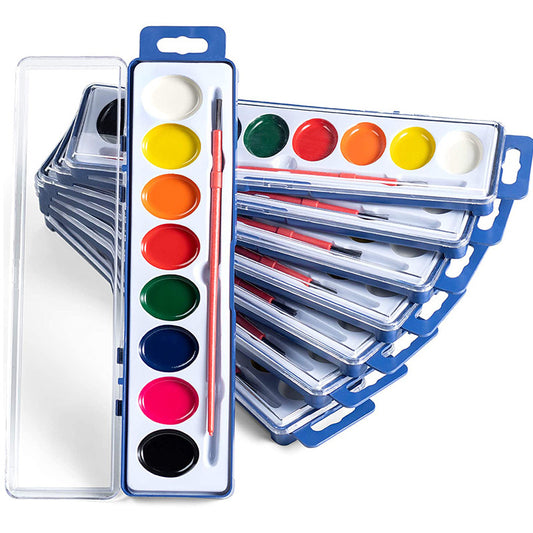 8 Colors Watercolor Paint Set Washable Watercolor Paint Set with Paint Brushes For Kids and Adults Drawing Coloring Painting, Washable Paint for Classroom, Parties, Kindergarten and Art Activities