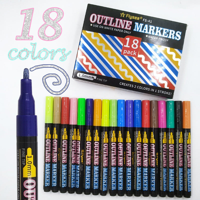 12/18colors Double Line Metallic Marker Pen DIY Album Scrapbooking Painting Sliver Glitter Outline Art Markers