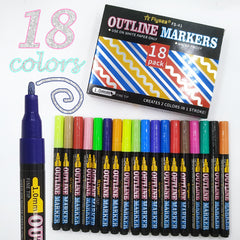 12/18colors Double Line Metallic Marker Pen DIY Album Scrapbooking Painting Sliver Glitter Outline Art Markers