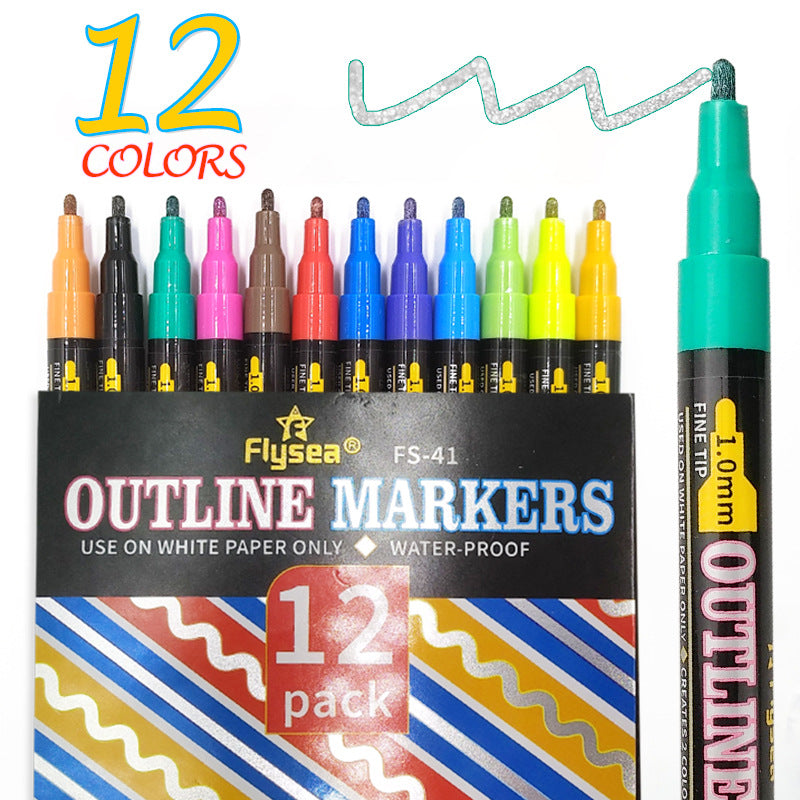 12/18colors Double Line Metallic Marker Pen DIY Album Scrapbooking Painting Sliver Glitter Outline Art Markers
