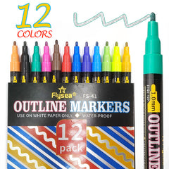 12/18colors Double Line Metallic Marker Pen DIY Album Scrapbooking Painting Sliver Glitter Outline Art Markers