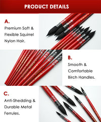 9 Pcs Professional Synthetic Squirrel Hair Paint Brush Set