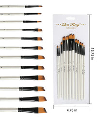 12 Pcs Angular Flat Paint Brush Set