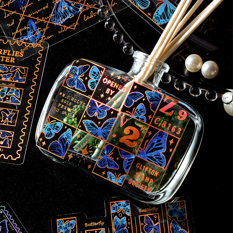 6 Styles 10Pcs/Bag Vintage Bronzing Sticker Butterfly Star Dream Decorative PVC Stickers Literary Aesthetic Scrapbooking Decorative Stationery Stickers Retro Butterflies Laser Sticker Scrapbooking Label Diary Journal Planner