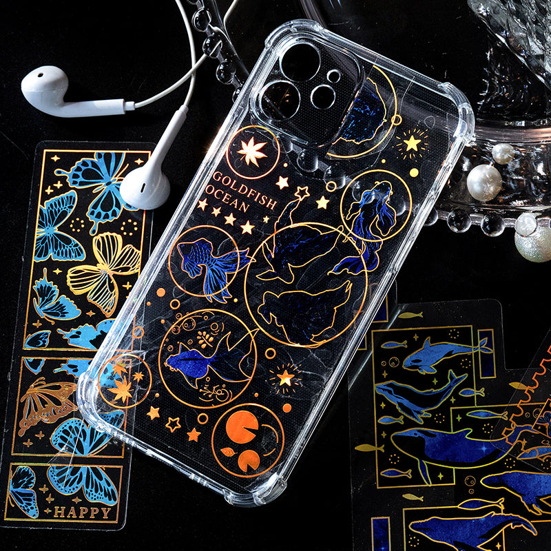 6 Styles 10Pcs/Bag Vintage Bronzing Sticker Butterfly Star Dream Decorative PVC Stickers Literary Aesthetic Scrapbooking Decorative Stationery Stickers Retro Butterflies Laser Sticker Scrapbooking Label Diary Journal Planner